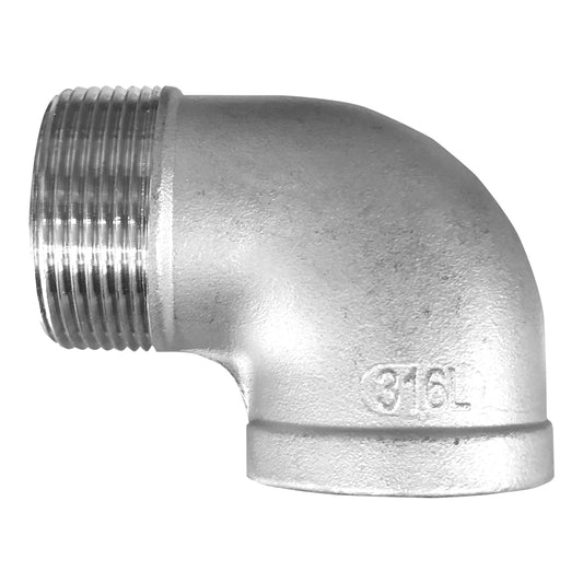 Gomito filettato 90° MF dimensioni da 1/2” a 2" in acciaio inox SS316